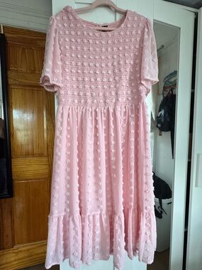 Anna Bouti Pink Puff-Dot Smocked Midi Dress